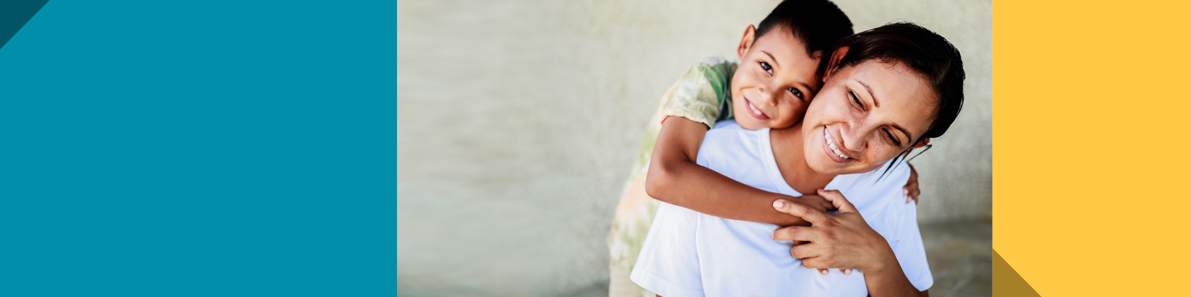 young son with arm draped over mother's shoulder lovingly